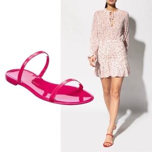 Stuart Weitzman Hot Pink Sawyer Jelly Slide Thin Strappy Flat Sandal Sz 7 💛🍄